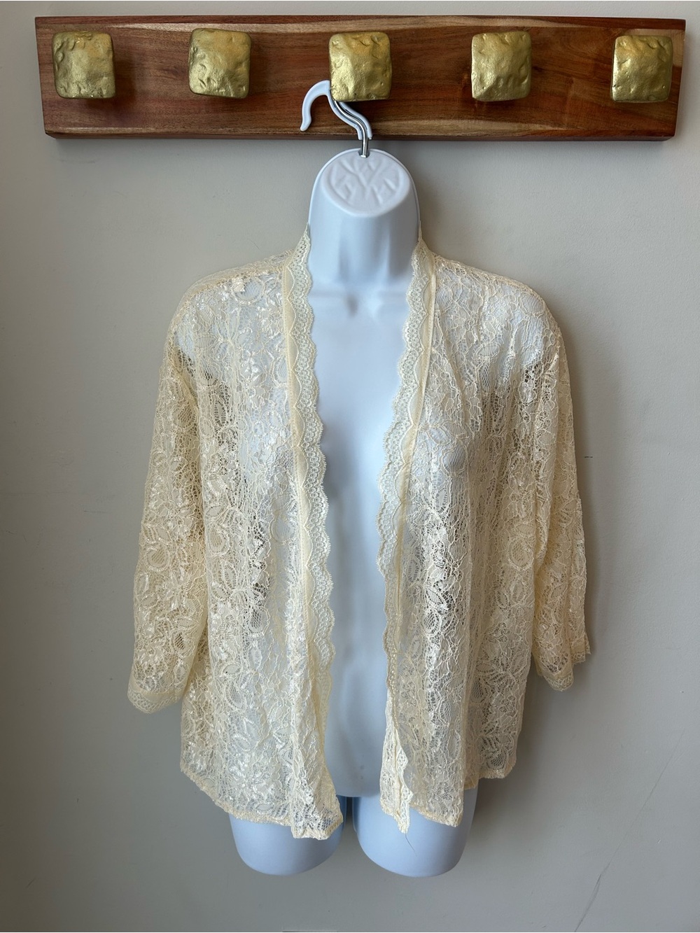 Sheer Lace Open-Front Cardigan - Cream Coastal Grandma Cottagecore Romantic
